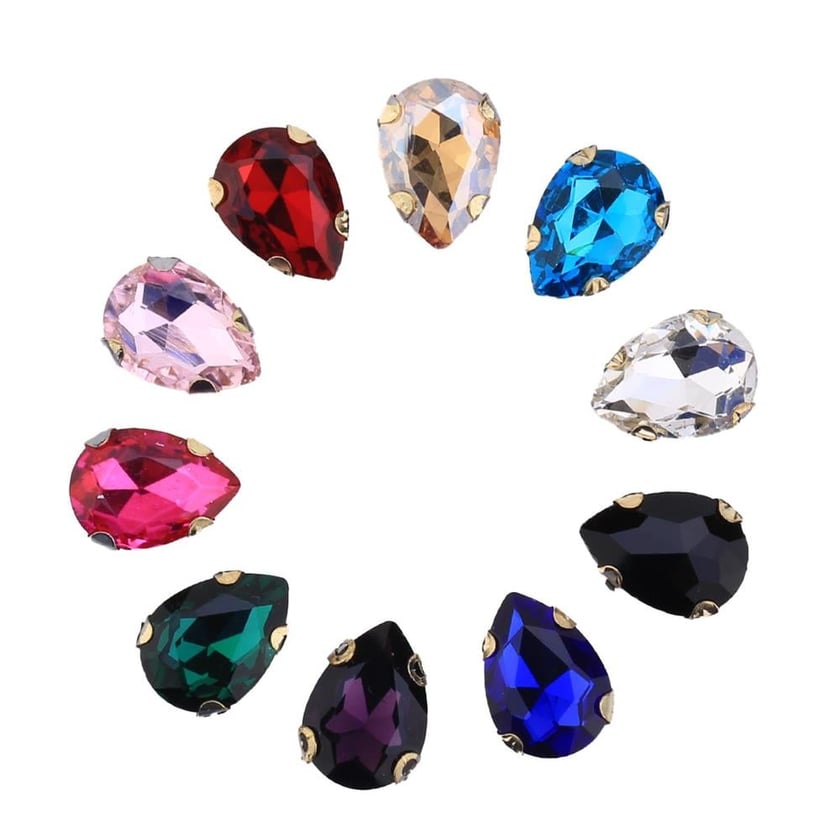Damla Şeklinde Altın Renk Kasalı Kristal Dikme Beyoğlu Taşı 13 x 18 mm