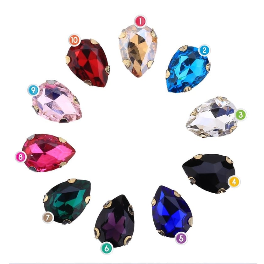 Damla Şeklinde Altın Renk Kasalı Kristal Dikme Beyoğlu Taşı 13 x 18 mm