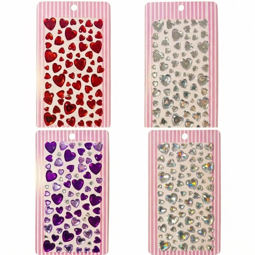 Kalp Figür Rhinestone Yapışkanlı Taş Sticker Seti