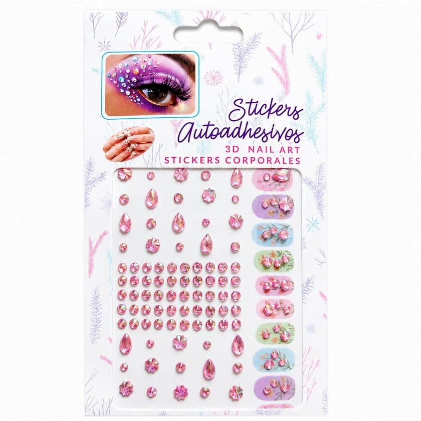 Kendinden Yapışkanlı Kristal Taş Sticker Seti Karışık Desen Pembe