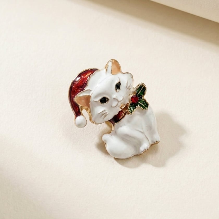 Yılbaşı Temalı Sevimli Kedi Broş