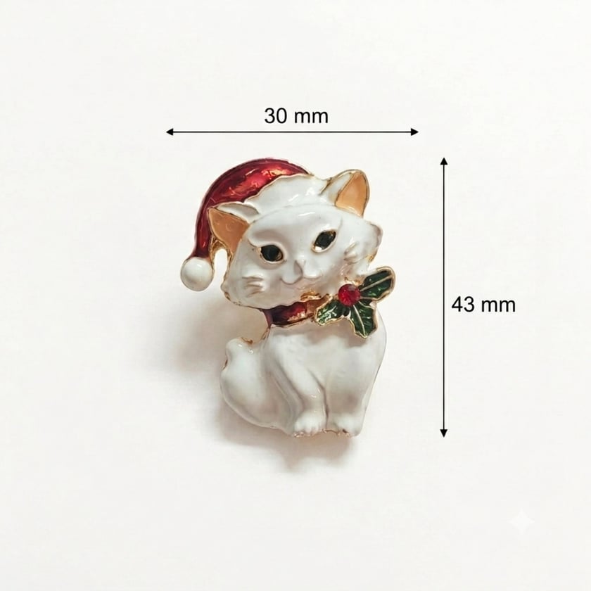 Yılbaşı Temalı Sevimli Kedi Broş
