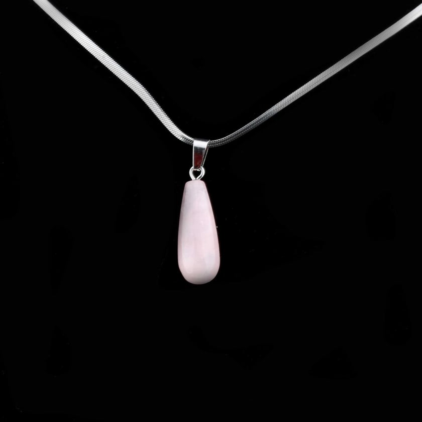 Pembe Kuvars Taşı Oval Damla Kolye Ucu