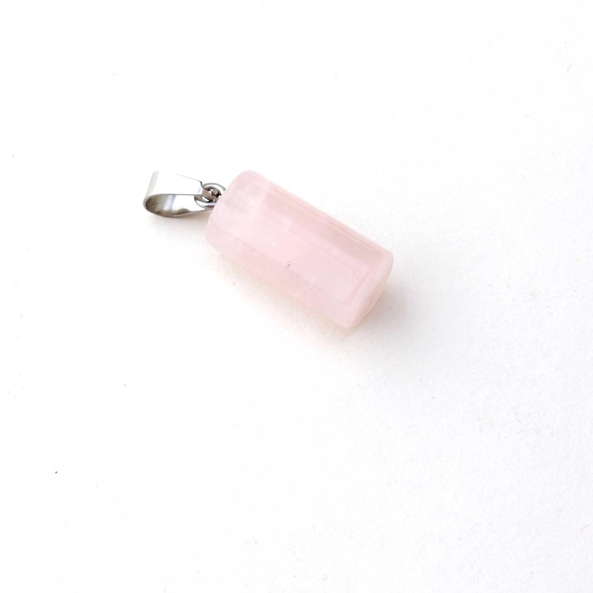Pembe Kuvars Taşı Silindir Kolye Ucu