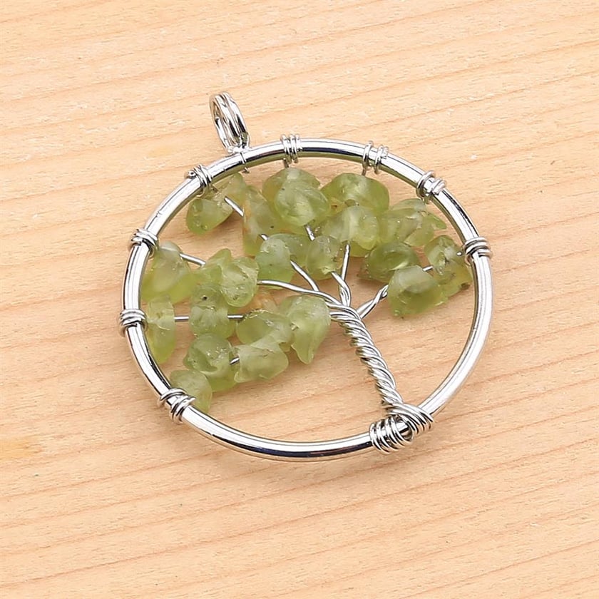 Peridot Taşlı Tel Sargı Ağaç Kolye Ucu
