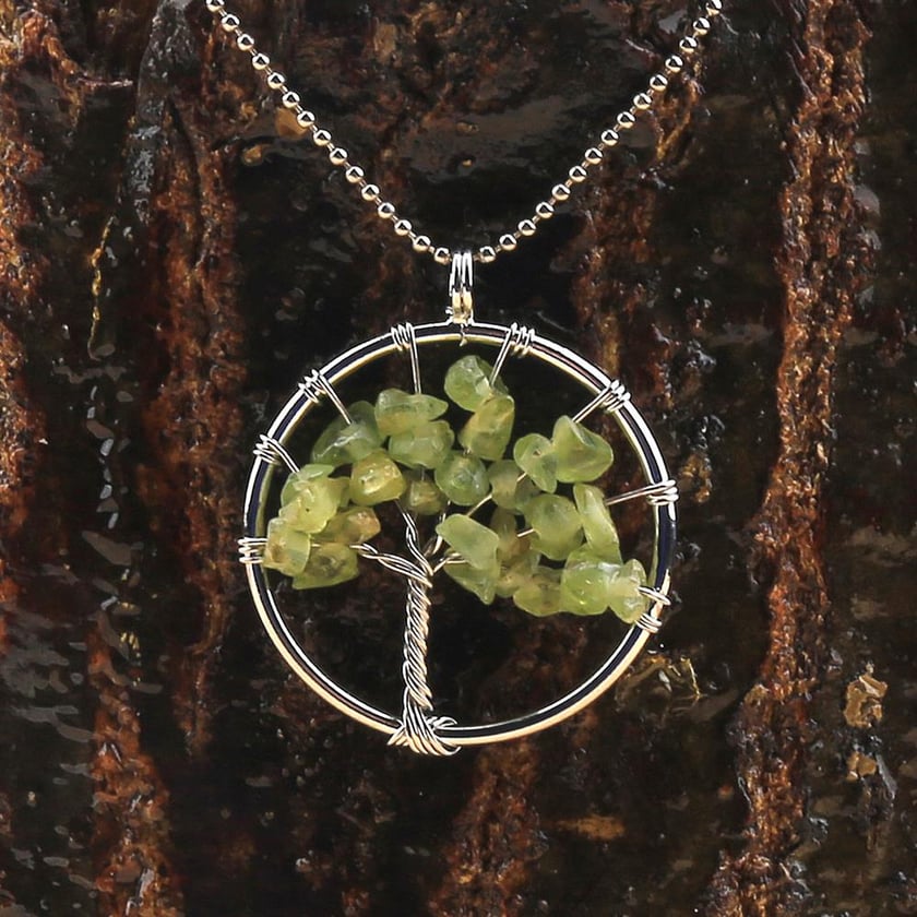 Peridot Taşlı Tel Sargı Ağaç Kolye Ucu