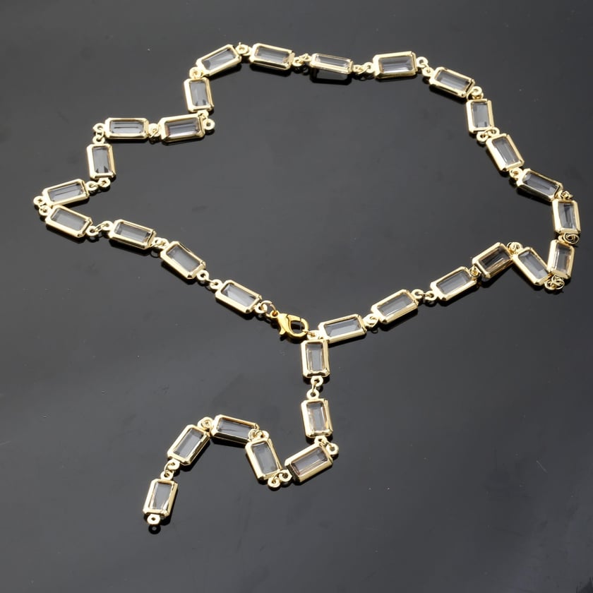 Şeffaf Baget Taşlı Gold Y Kolye