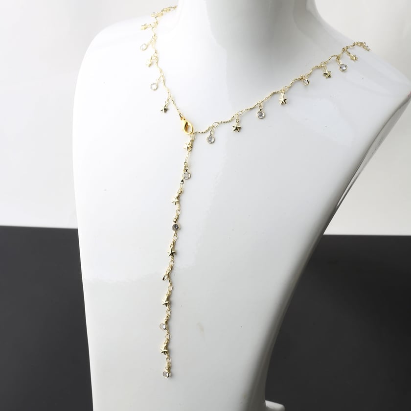 Taşlı Y Kolye Gold