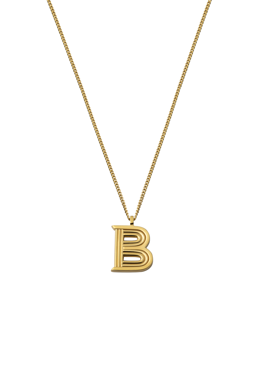 BOLD LETTERS B ALTIN KAPLAMA GÜMÜŞ KOLYE