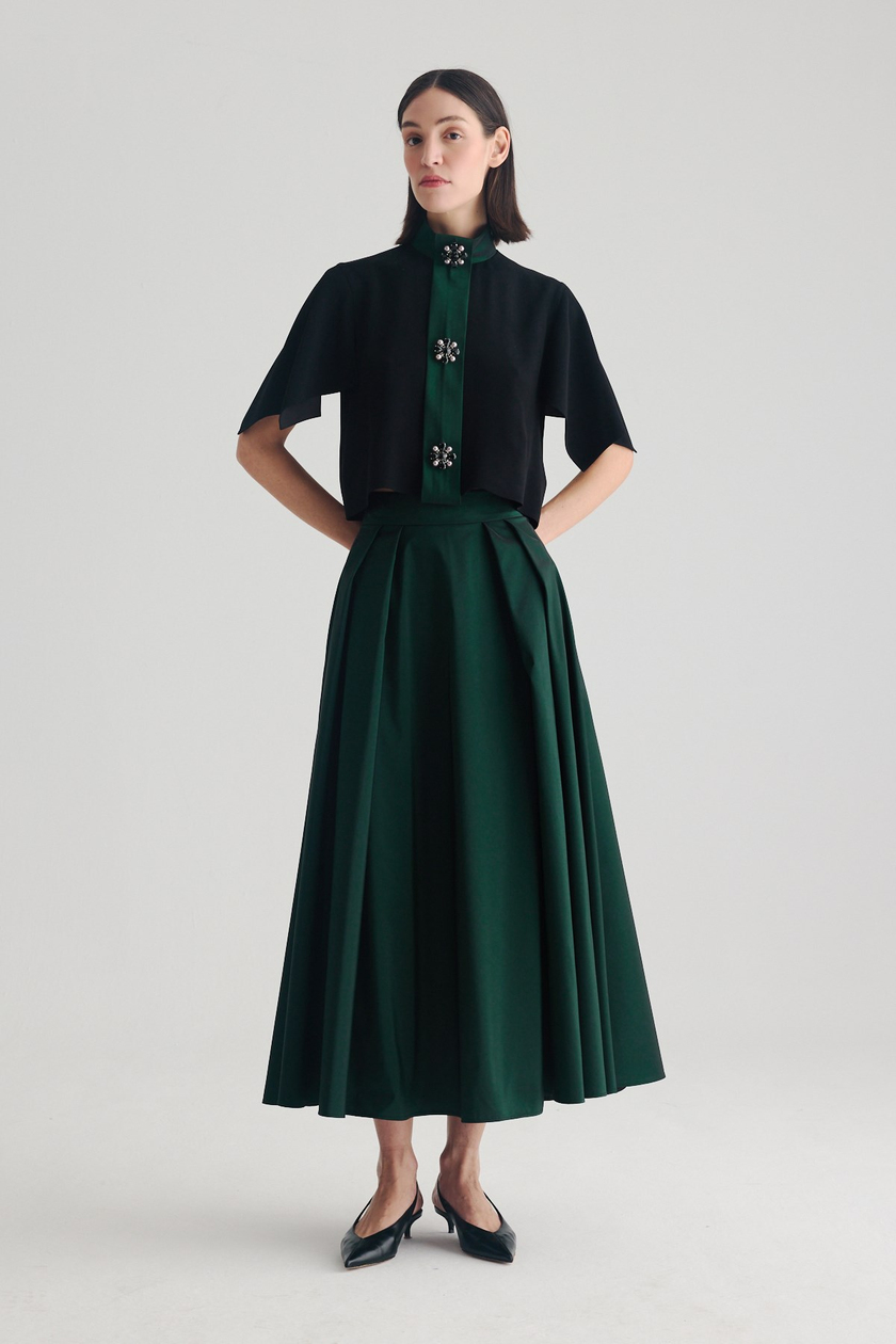 Pileli Tafta Etek Yeşil