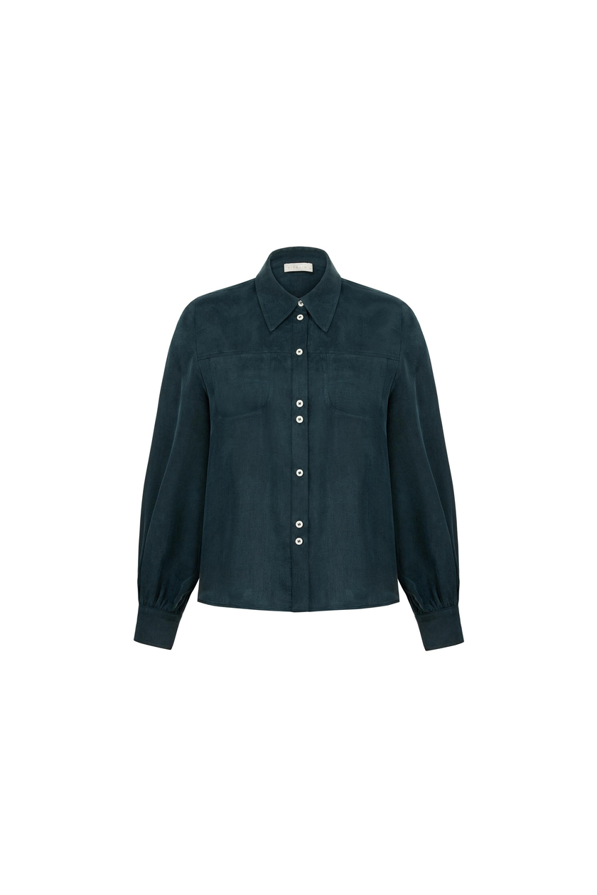 Tencel Karışımlı Gömlek Koyu Orman Yeşili