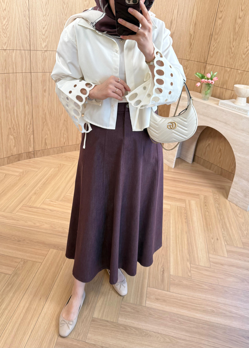 Dilimli Denim Etek Mürdüm