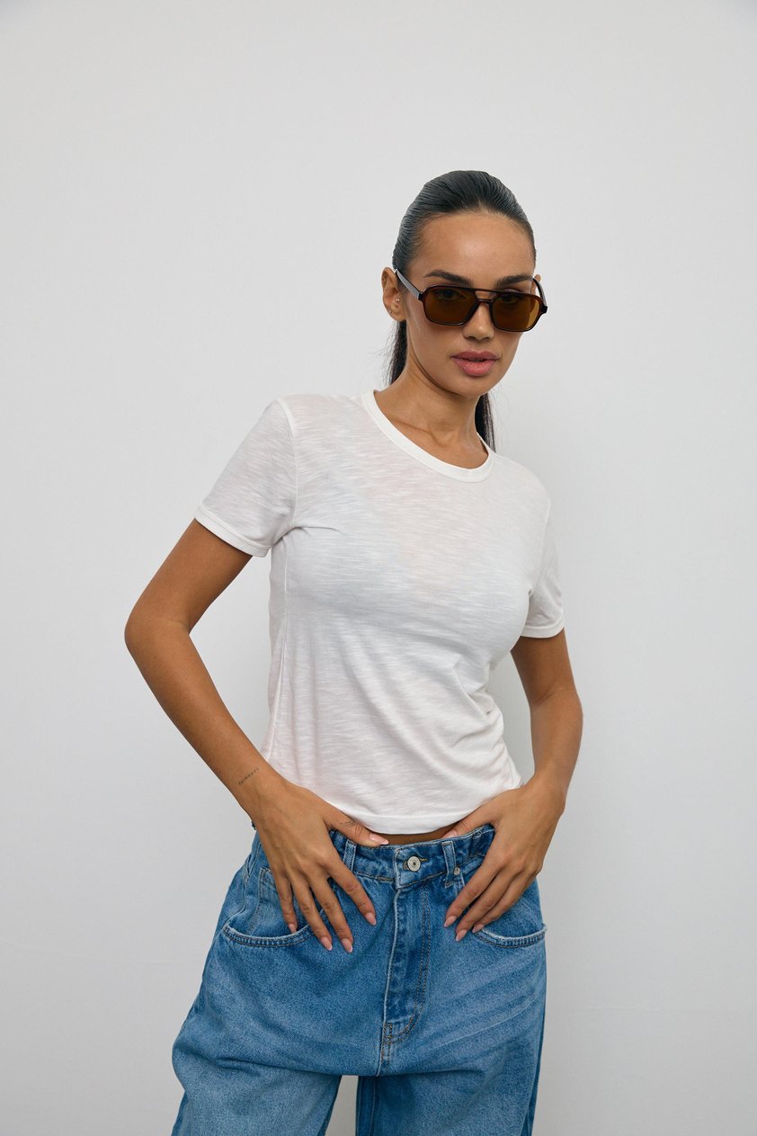 Ekru Flamlı Basic T-Shirt
