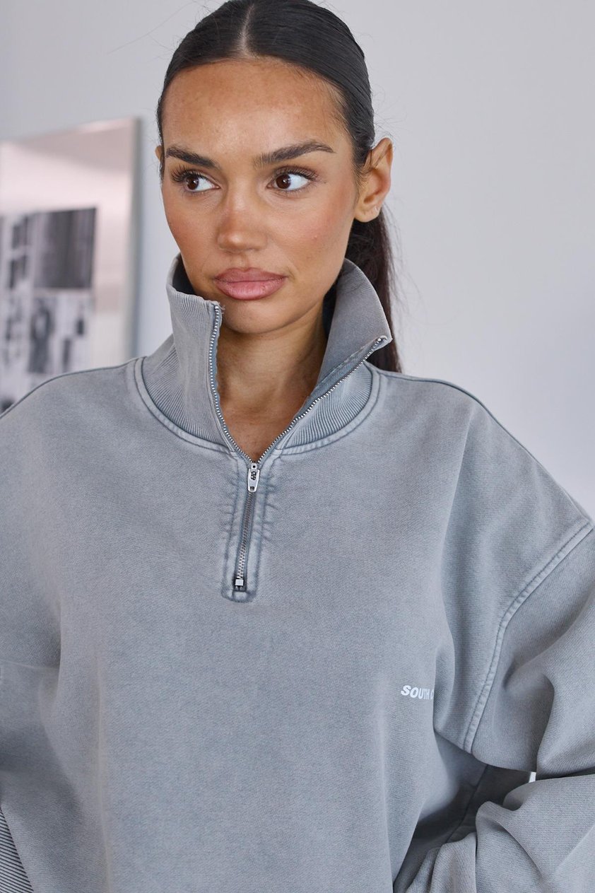 Gri Fermuarlı Sweatshirt