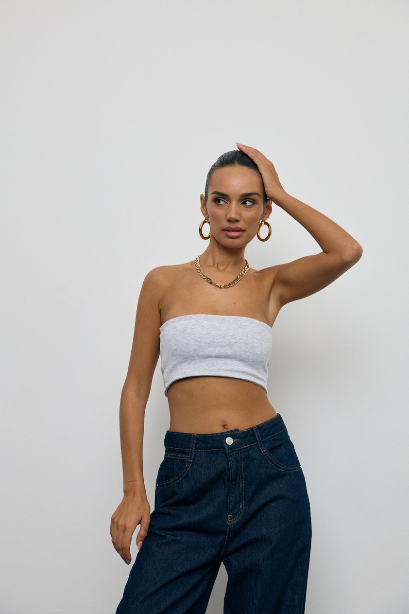 Gri Melanj Crop Straplez Top