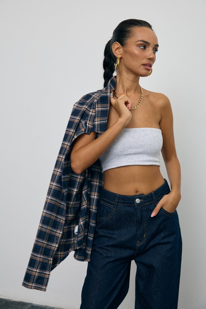 Gri Melanj Crop Straplez Top