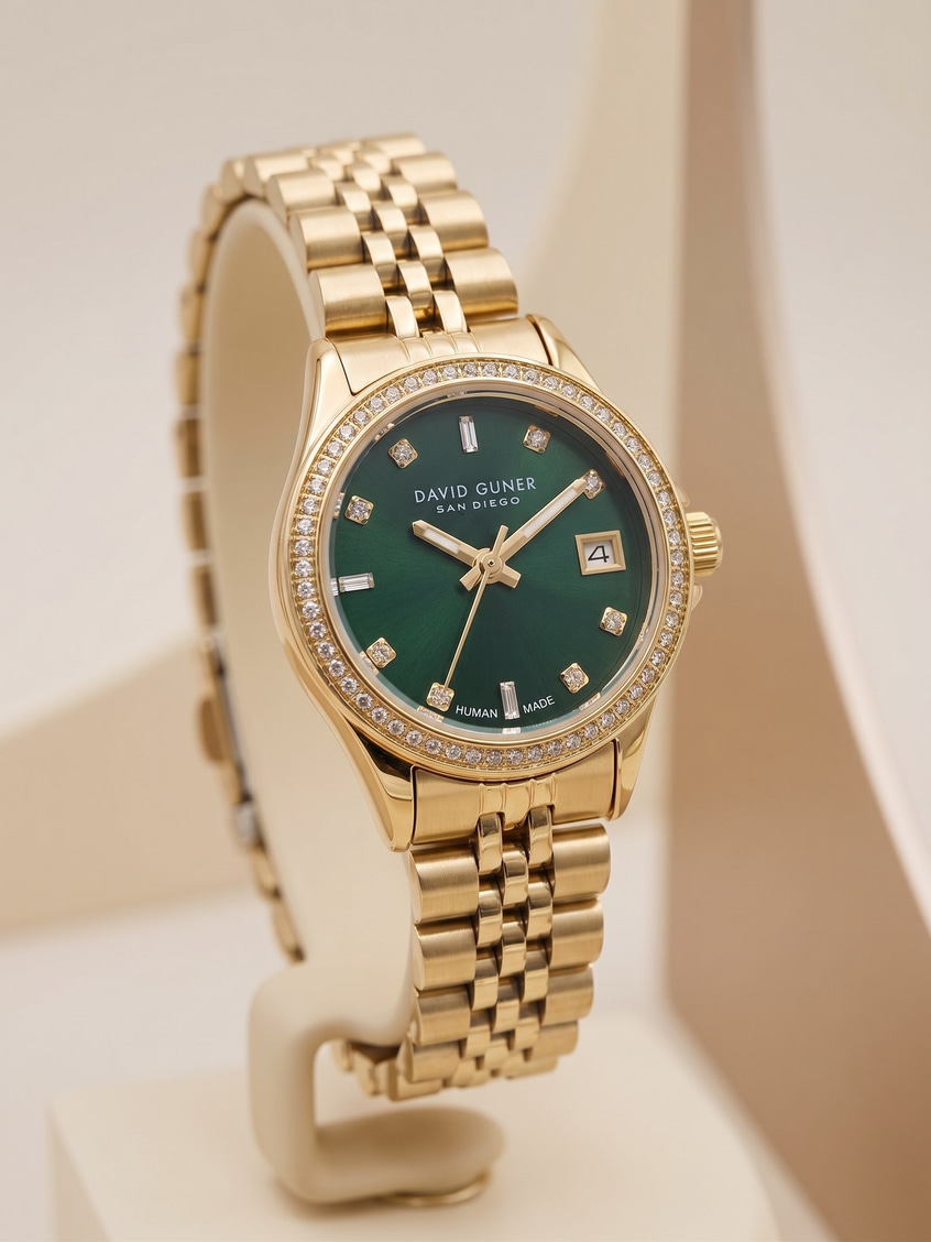 David Guner San Diego 25 mm Kadın Kol Saati Yeşil Kadran Gold Renk Çelik Kordon