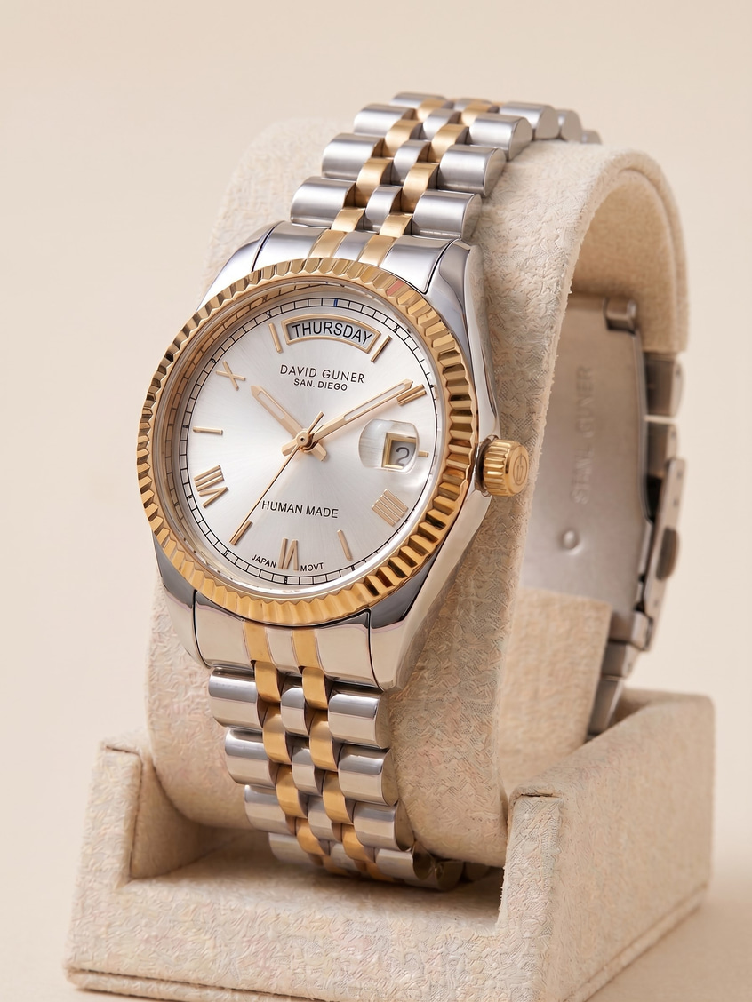 David Guner San Diego 34 mm Unisex Kol Saati Çift Renk Çelik Kordon Gün Tarih