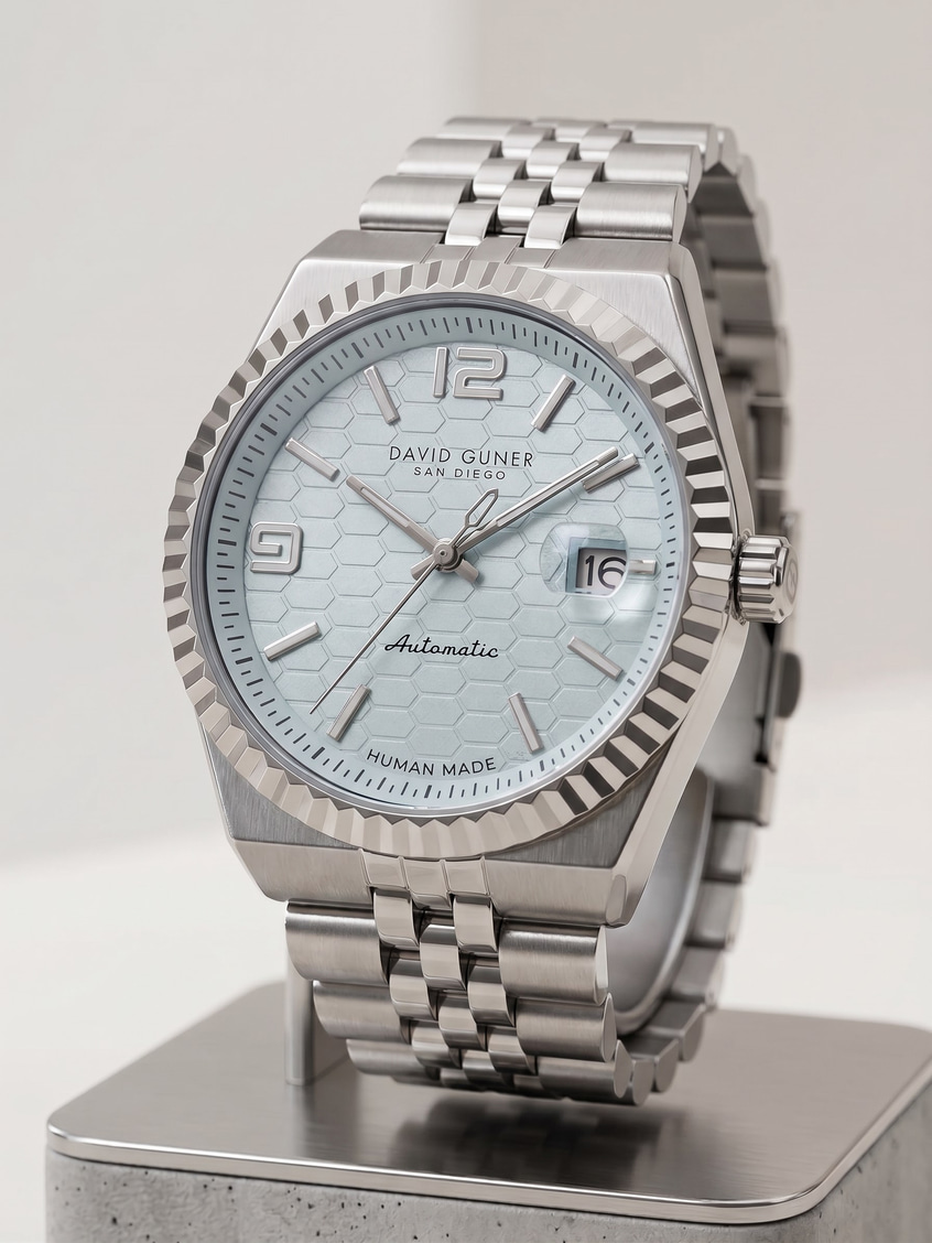 David Guner San Diego 39 mm Otomatik Erkek Kol Saati Gümüş Renk Çelik Kordon Açık Mavi Kadran