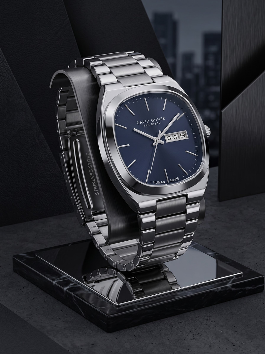 David Guner San Diego 42 mm Erkek Saat Lacivert Kadran Modern Klasik Almanca Takvimli
