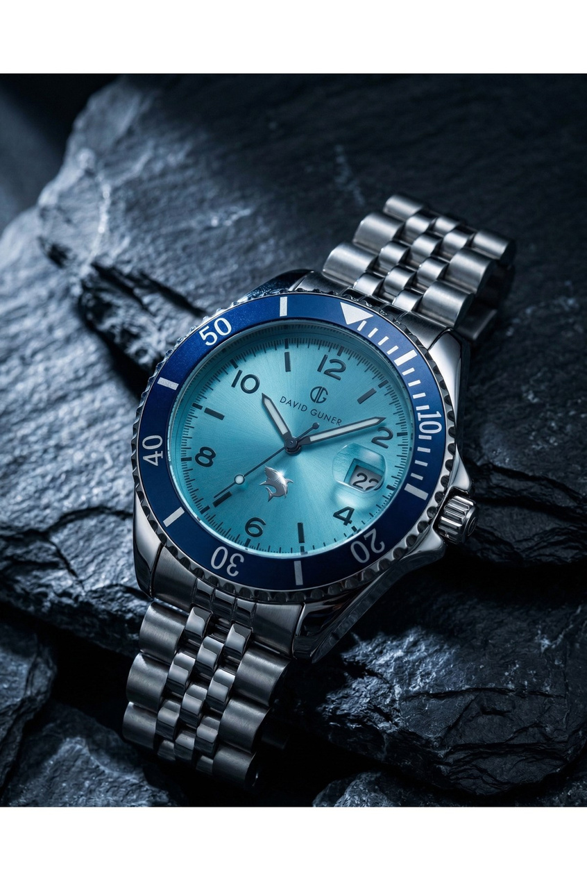 Erkek Kol Saati 42 mm Gümüş Kaplama Çelik Kordon Mavi Kadran Takvimli Spor Saat