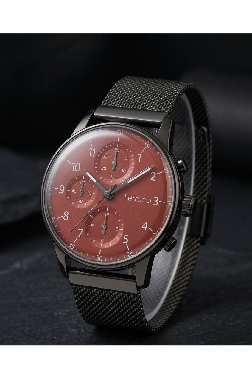 Erkek Kol Saati 42 mm Hasır Çelik Kordon Kırmızı Kadran Bombeli Cam Quartz Saat
