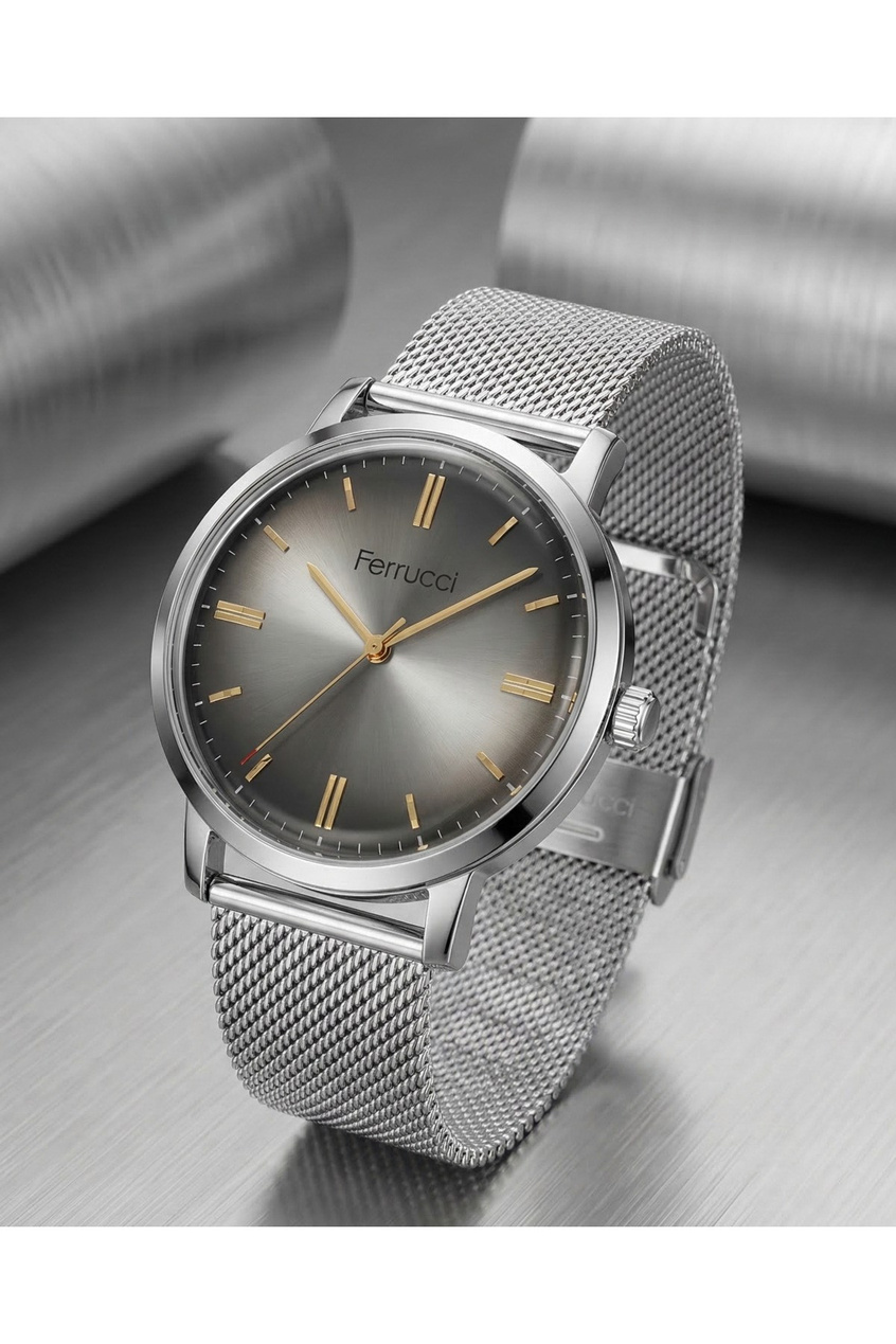 Erkek Kol Saati Gümüş Kadran Hasır Çelik Kordon Takvimli Quartz Saat 41-45 mm