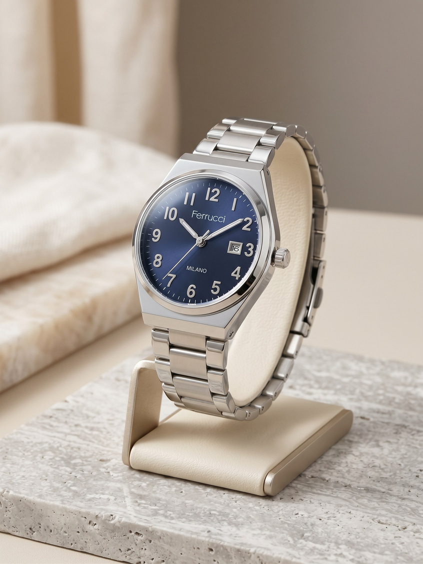Ferrucci Milano 29 mm Lacivert Kadran Çelik Kordon Tarihli Kadın Kol Saati