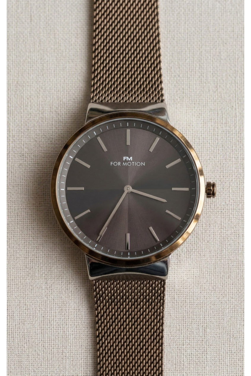 For Motion Erkek Kol Saati 42 mm Hasır Çelik Kordon Kahverengi Kadran Quartz Saat