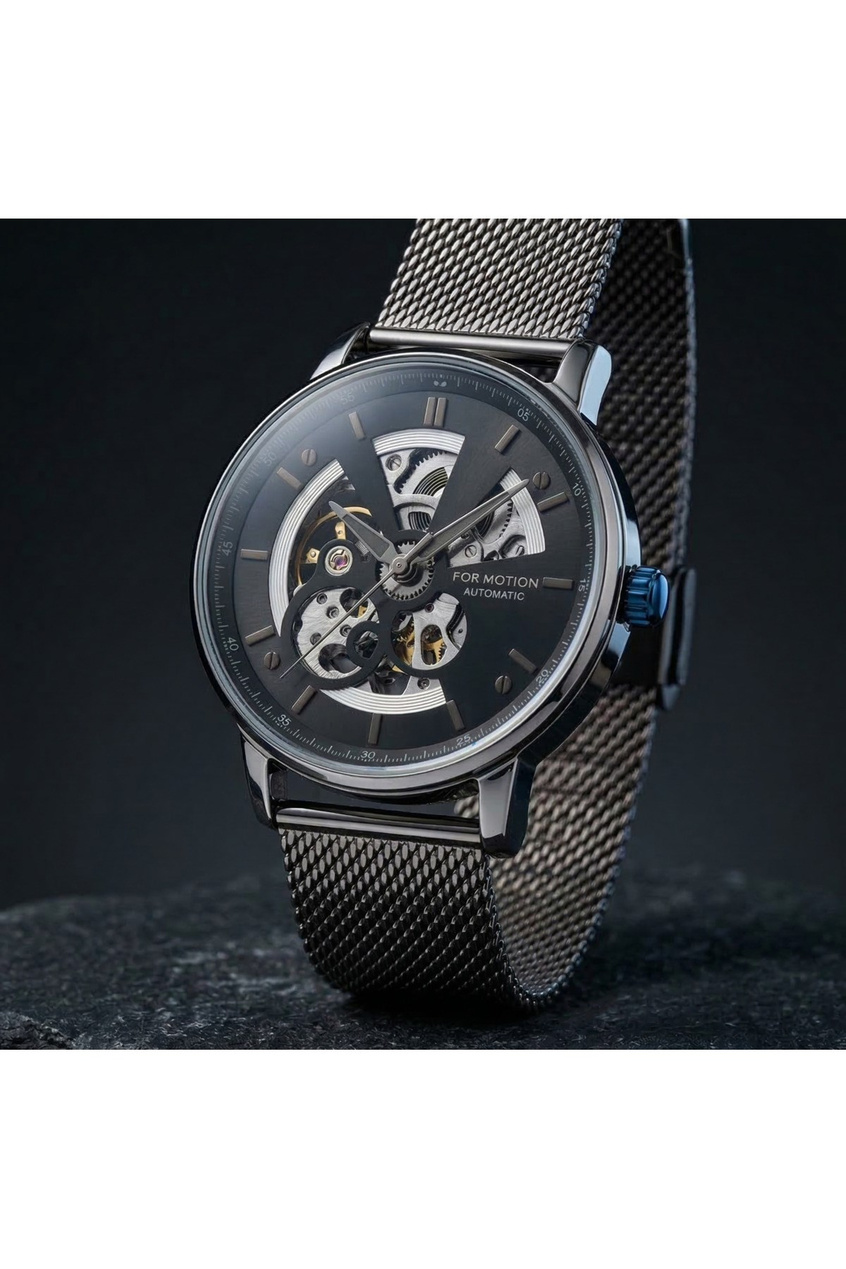 For Motion Otomatik Erkek Kol Saati 42 mm Açık Mekanizmalı Hasır Çelik Kordon