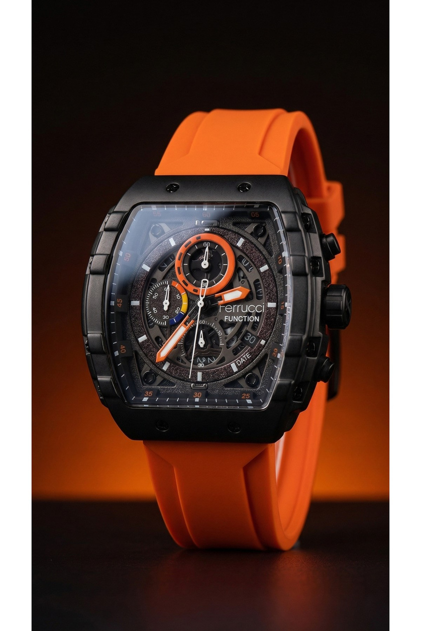Function Erkek Kol Saati 45 mm Turuncu Silikon Kordon Siyah Kasa Takvimli Spor