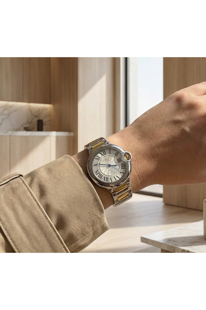 J.G. Polo Club Kadın Kol Saati Çift Renk Çelik Bileklik Roma Rakamlı Klasik Saat 33 mm – 5 ATM
