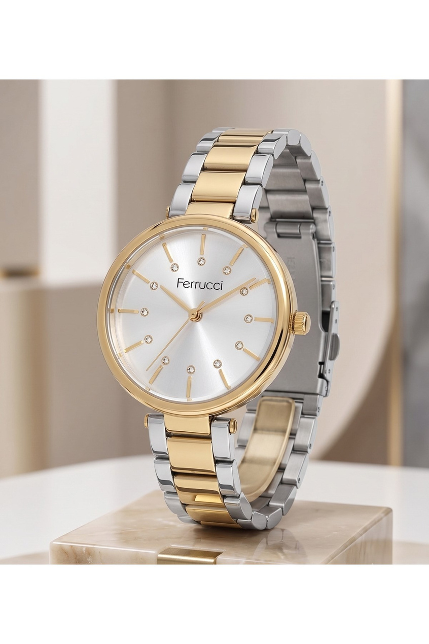 Kadın Kol Saati 34 mm Gold Gümüş Renk Çelik Kordon Gümüş Kadran Taşlı Şık Model