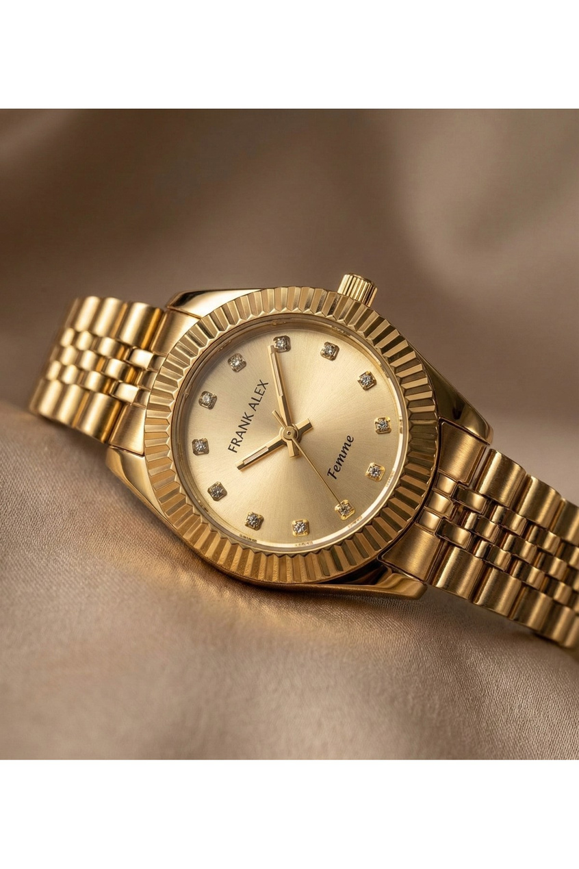 Kadın Kol Saati Gold Çelik Kordon Quartz Mineral Cam 3 ATM Minimal 22 mm