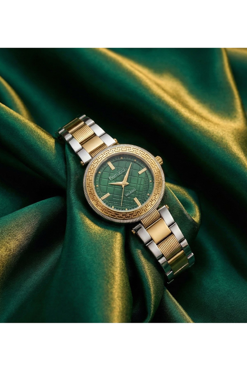 Kadın Kol Saati Yeşil Kadran Çift Renk Çelik Kordon Quartz Saat 31-34 mm