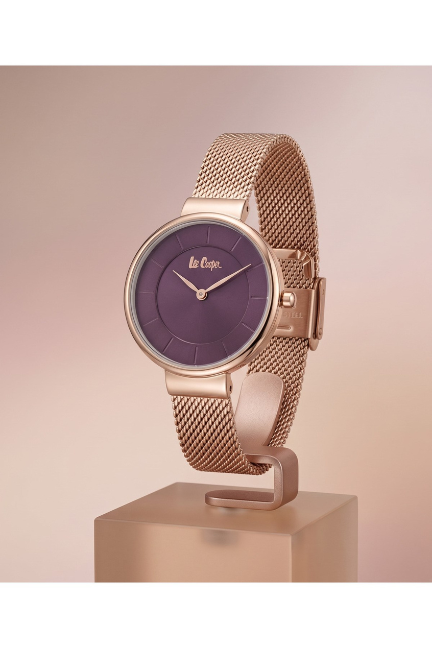 Kadın Saati 34mm Mor Kadran Rose Gold Hasır Çelik Kordon 3 ATM Quartz