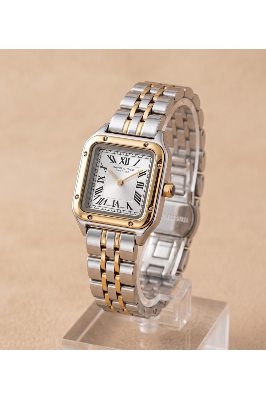 Küçük Kasa Kadın Saat 22x22 mm Kare Çift Renkli Çelik Kordon 3 ATM