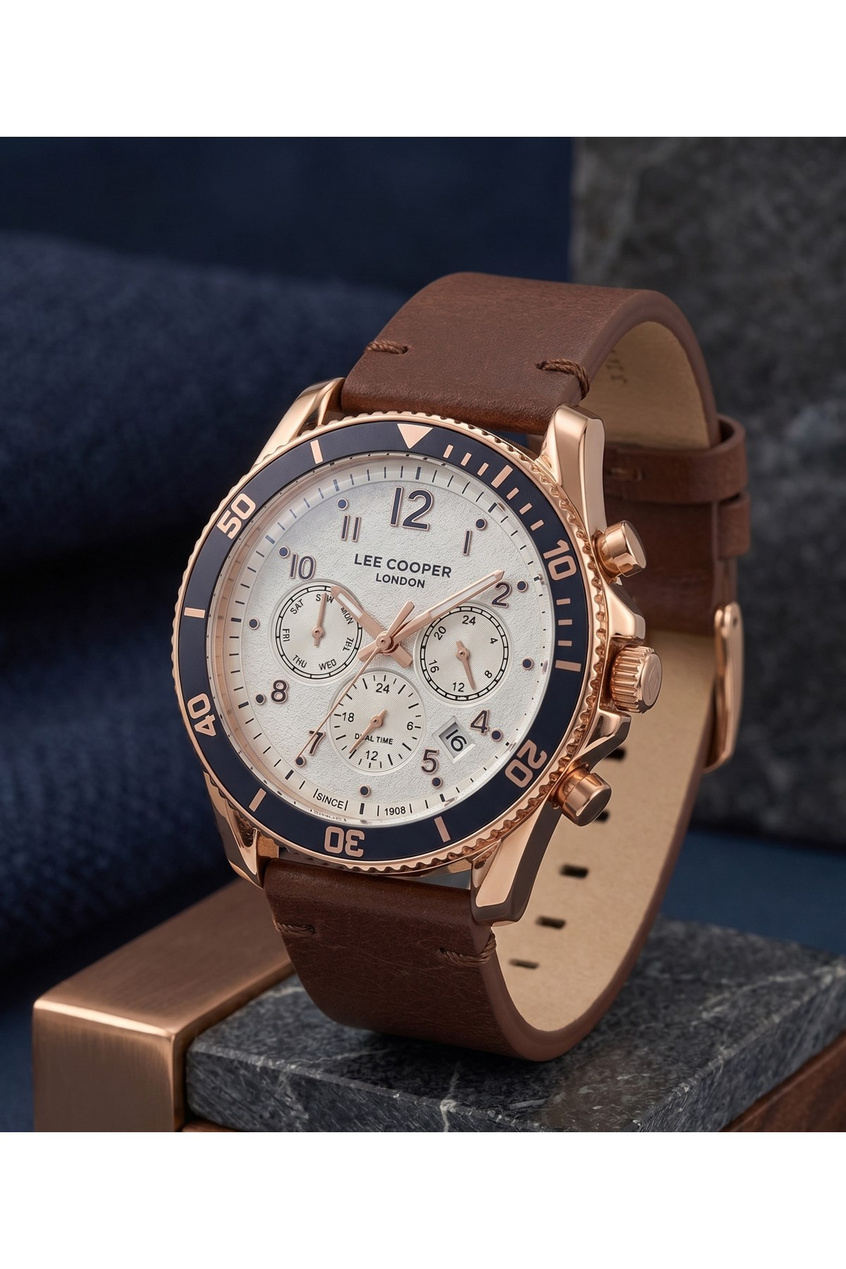 London Erkek Kol Saati 41 mm Bronz Kasa Kahverengi Deri Kordon 5 ATM Multifonksiyon