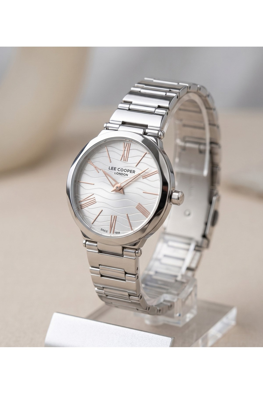 London Kadın Saati 28mm Küçük Kasa Desenli Kadran Rose Gold Detay Gümüş Çelik