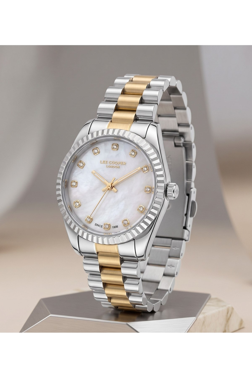 London Kadın Saati 30mm Küçük Kasa Gold Gümüş İki renkli Taşlı Kadran