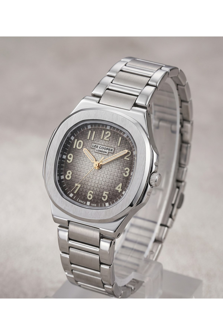 London Unisex Küçük Kasa Saat 30mm Çelik Kordon Gri Desenli Kadran