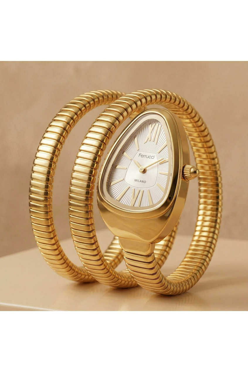 Milano 30 mm Kadın Saat Yılan Saat Beyaz Kadran Gold Esnek Kordon Şık Model