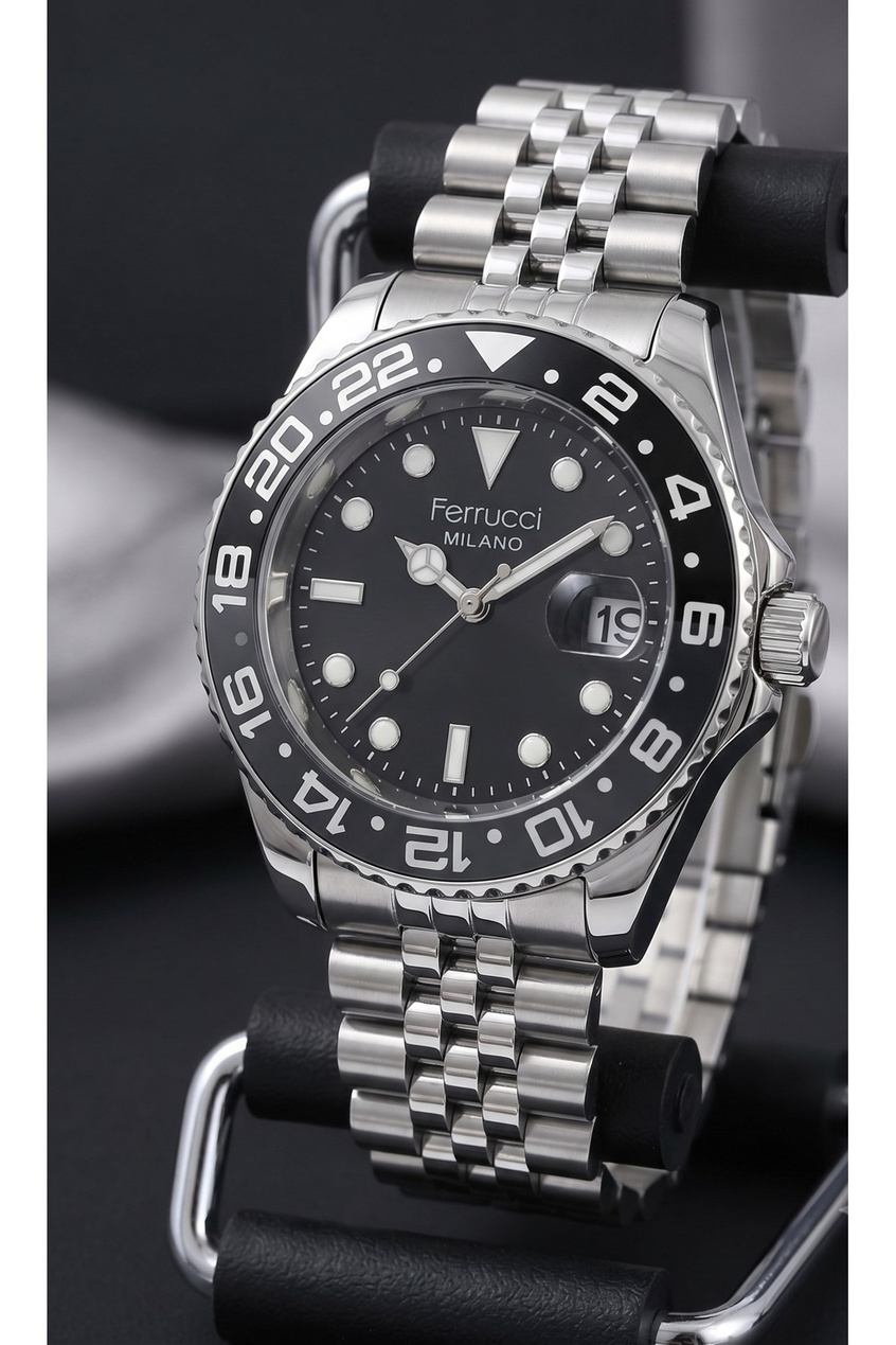 Milano 39 mm Erkek Kol Saati Siyah Kadran Siyah Gri Bezel Fosforlu Takvimli