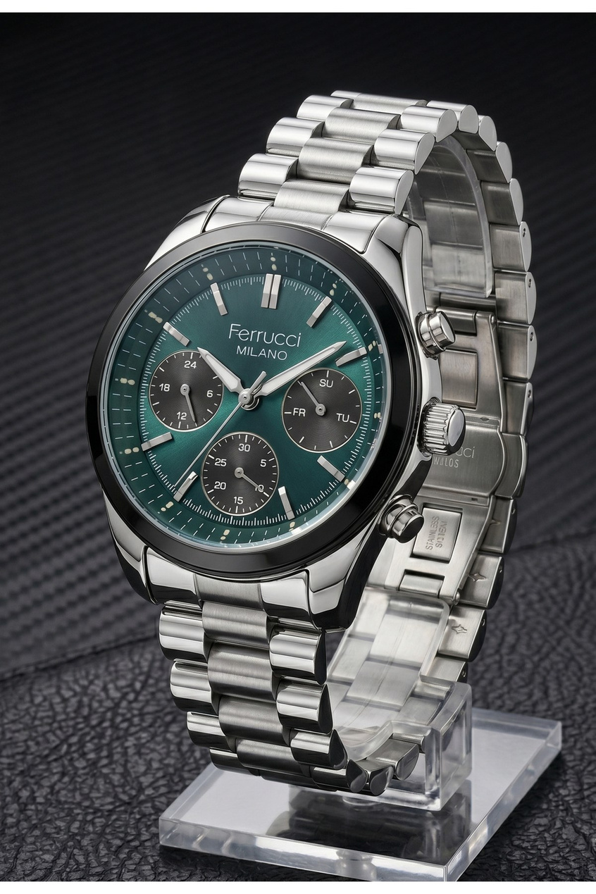 Milano 39mm Erkek Kol Saati Gümüş Rengi Çelik Kordon Turkuaz Kadran Çok Fonksiyonlu Erkek Saat
