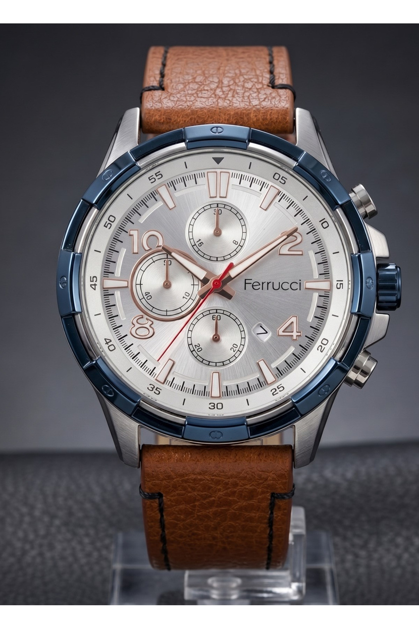 Milano 44mm Kahverengi Deri Kordon Erkek Kol Saati 3 ATM Takvimli Sportif Model