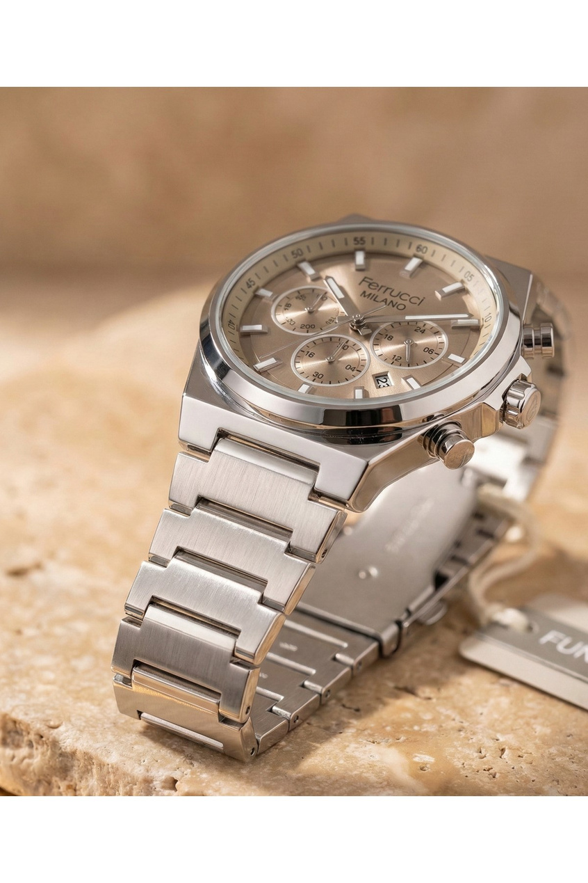 Milano Erkek Kol Saati 40 mm Çelik Kordon Şampanya Kadran Çok Fonksiyonlu Takvim 3 ATM