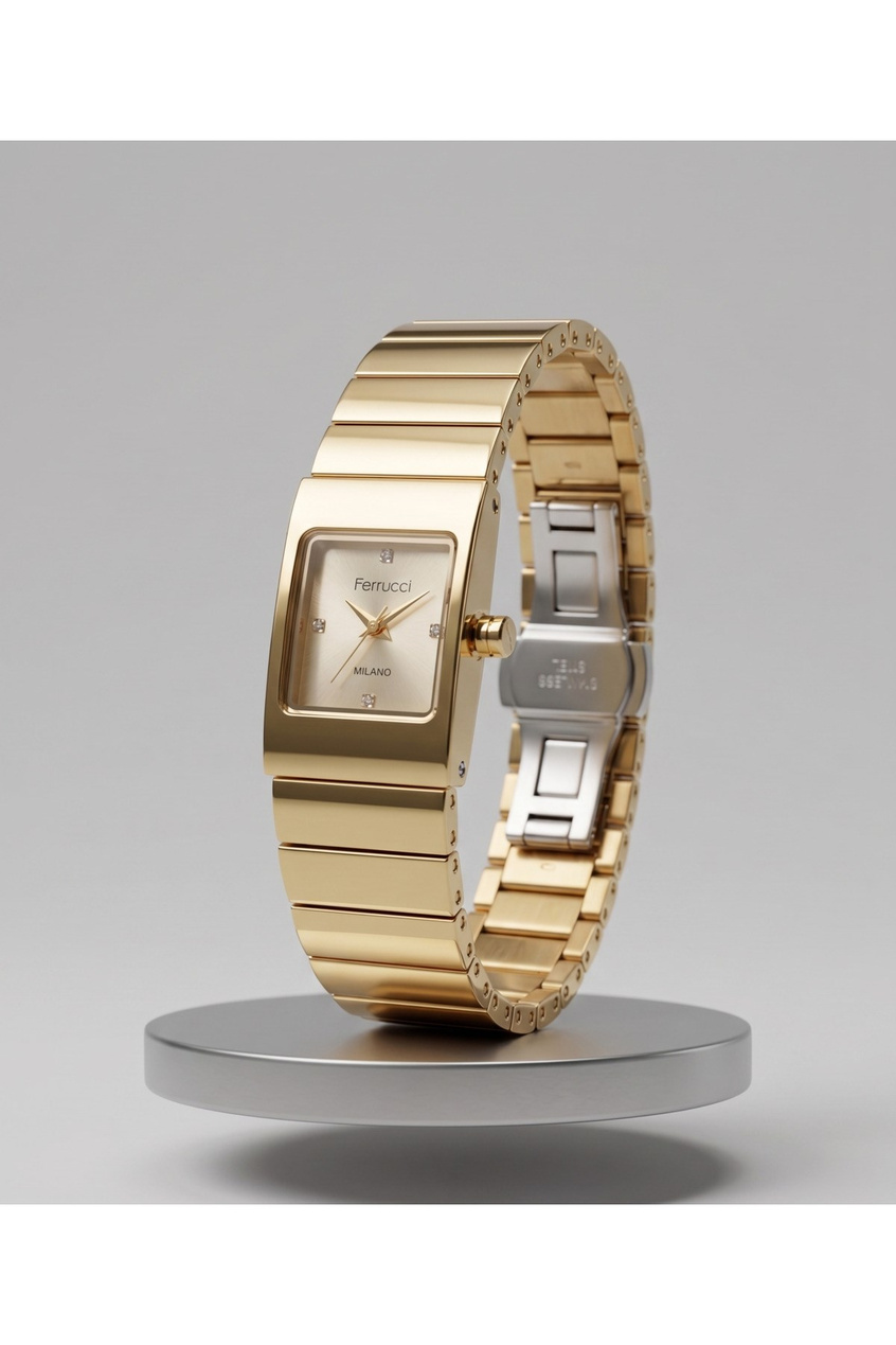 Milano Kadın Kol Saati 22mm Gold Renk Vintage Dikdörtgen Kasa Bileklik Saat Taş Detaylı Şık Kadın Saati
