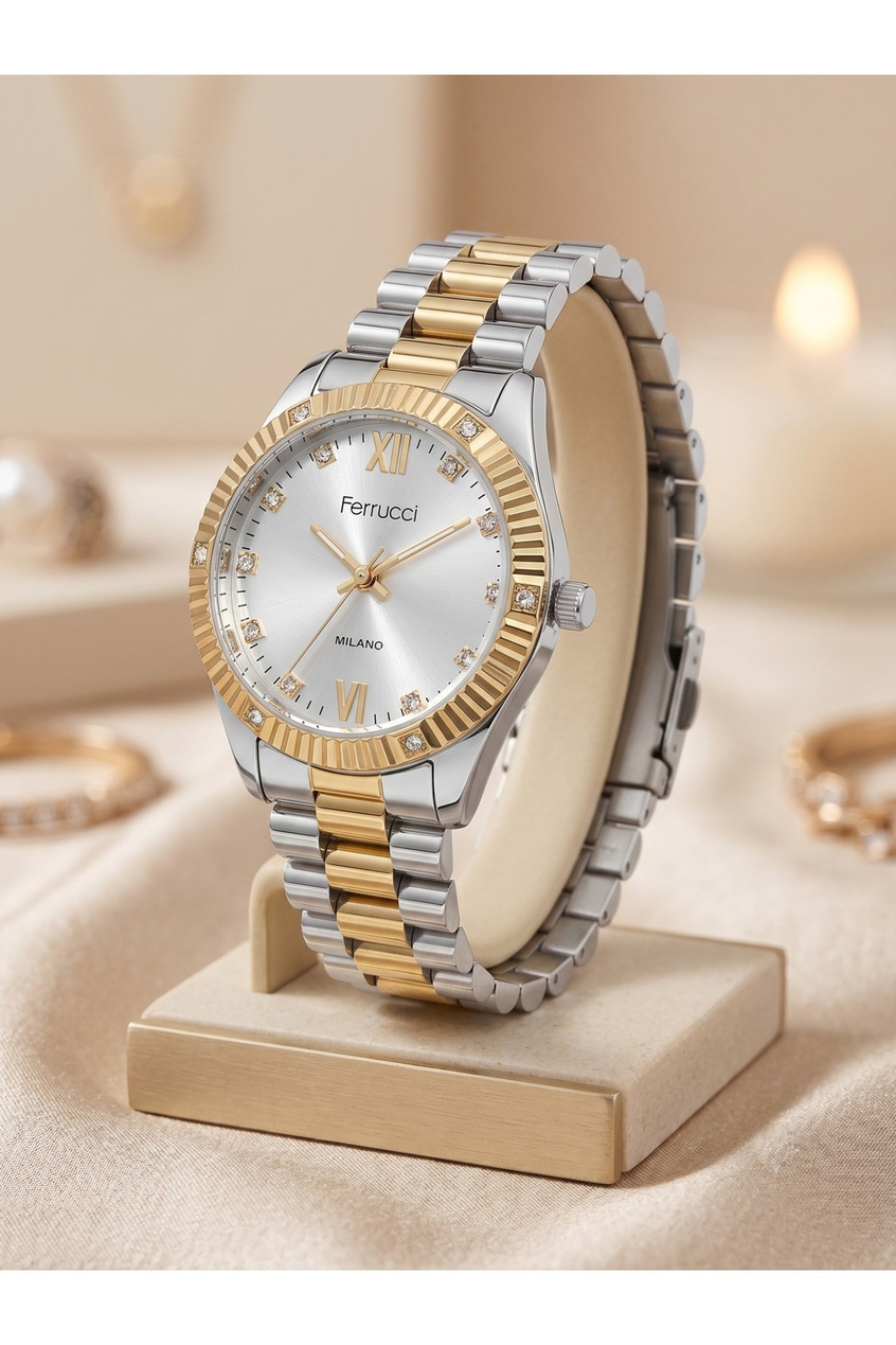 Milano Kadın Kol Saati 34 mm Gümüş Gold Renkli Taş Detaylı Metal Kordonlu Saat