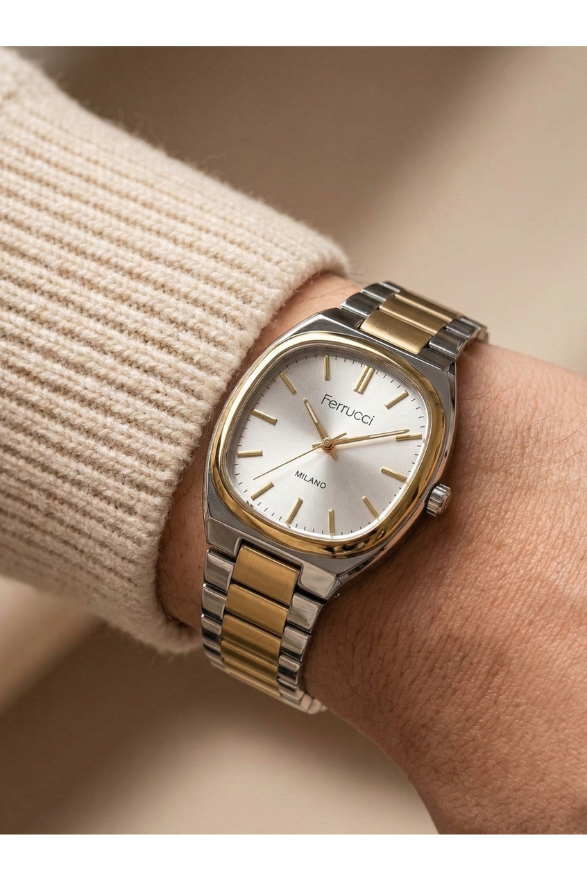 Milano Unisex Kol Saati 34 mm Çelik Kordon Gold Gümüş Çift Renk Quartz 3 ATM