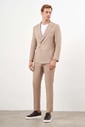 Morven Erkek Kremrengi Keten Trend Kruvaze Slim Fit Sivri Yaka Takım Elbise